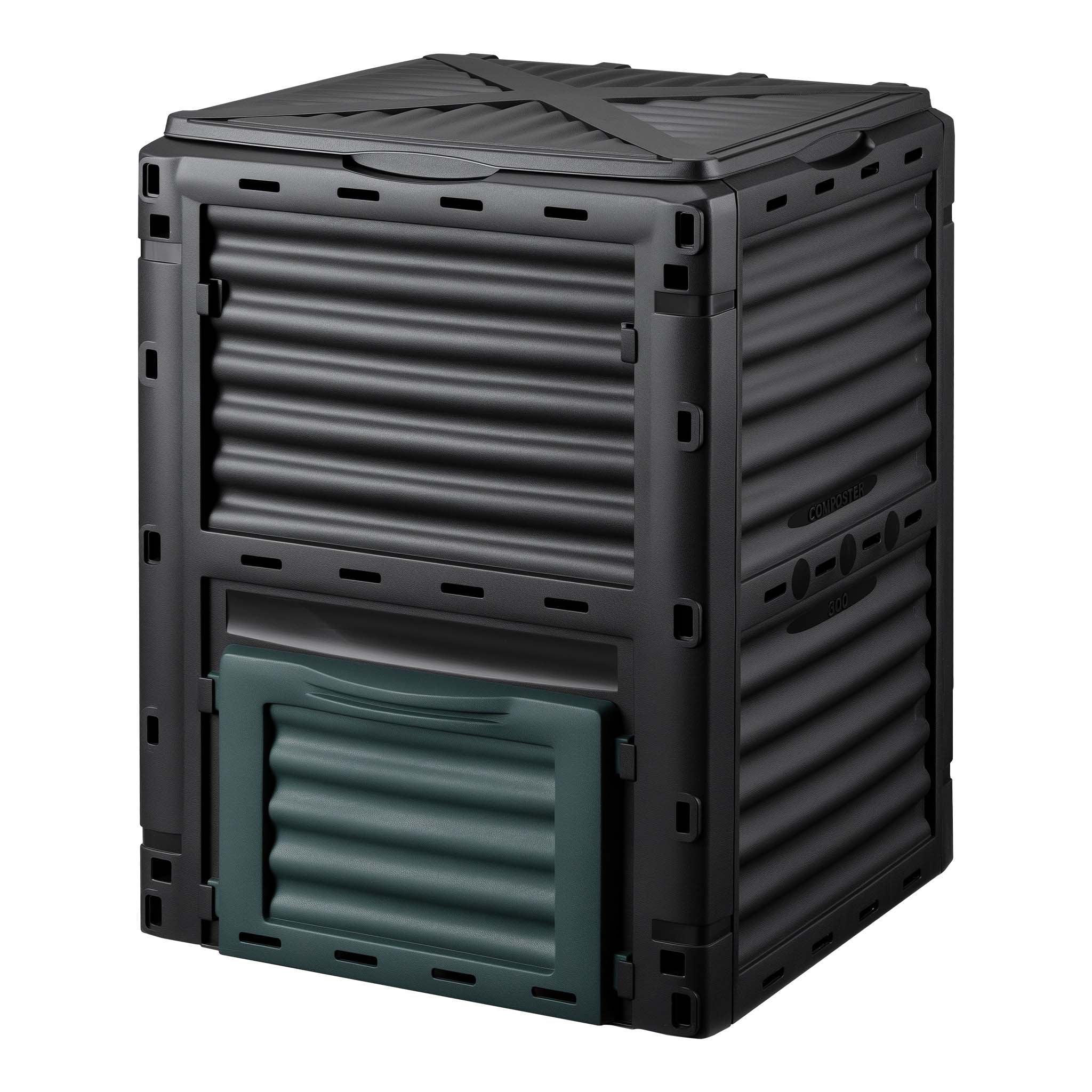 Compostiera da 300 litri 61 x 61 x 82 cm, compostiera da giardino in plastica per rifiuti organici, con coperchio e sportello inferiore per lo svuotamento