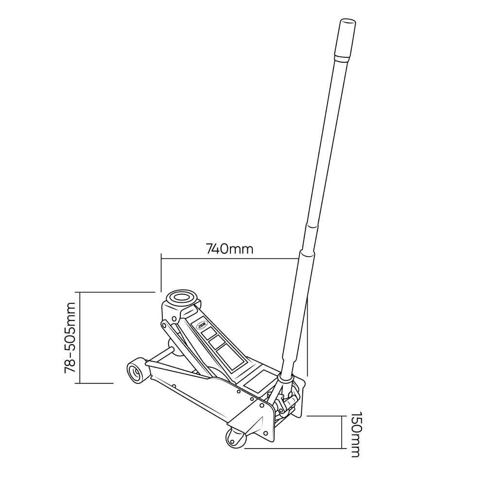 CRIC AUTO A CARRELLO SOLLEVATORE MARTINETTO IDRAULICO 2,5ton 505mm JBM