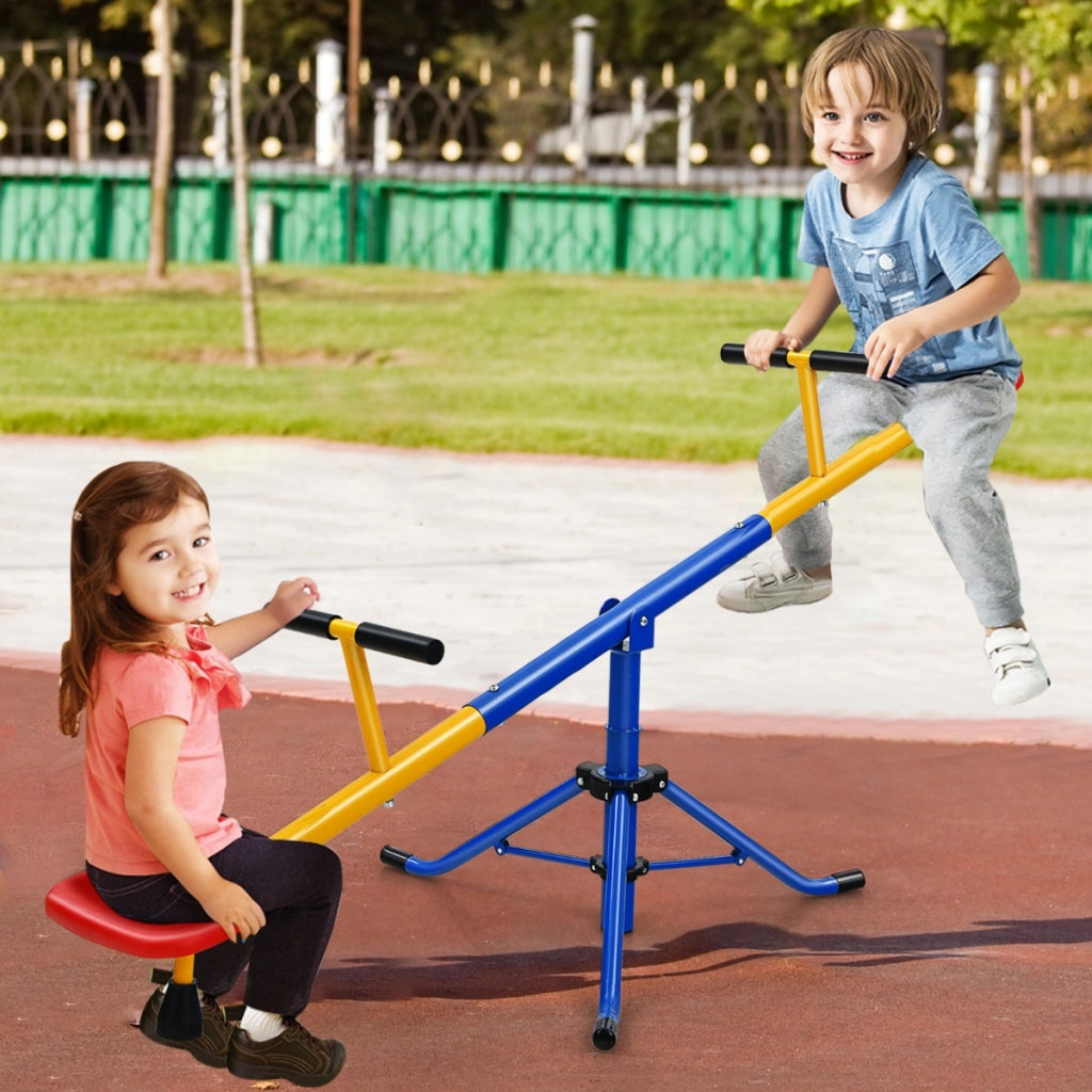 Altalena saliscendi a 360¡ã con fermo per le gambe e 2 posti a sedere, Altalena basculante per esterno per bambini-Giochi su prato