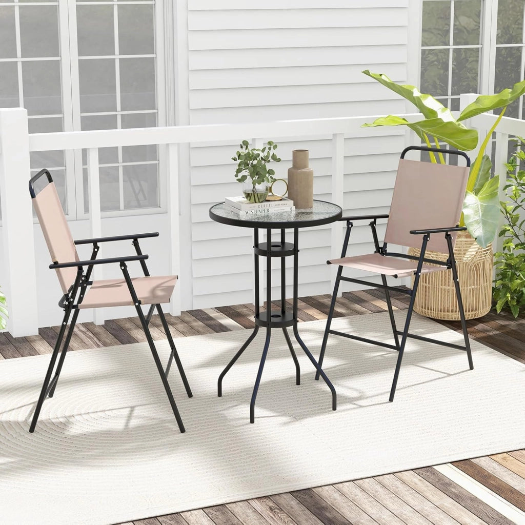Set di Mobili da Giardino Con Ombrellone, Tavolo da Bistrot Con 2 Sedie Pieghevoli, 4 Pezzi, Set da Balcone Rotondo