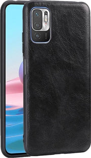 Custodia per Xiaomi Redmi Note 10 5G/Poco M3 Pro con rivestimento in pelle artistica nera