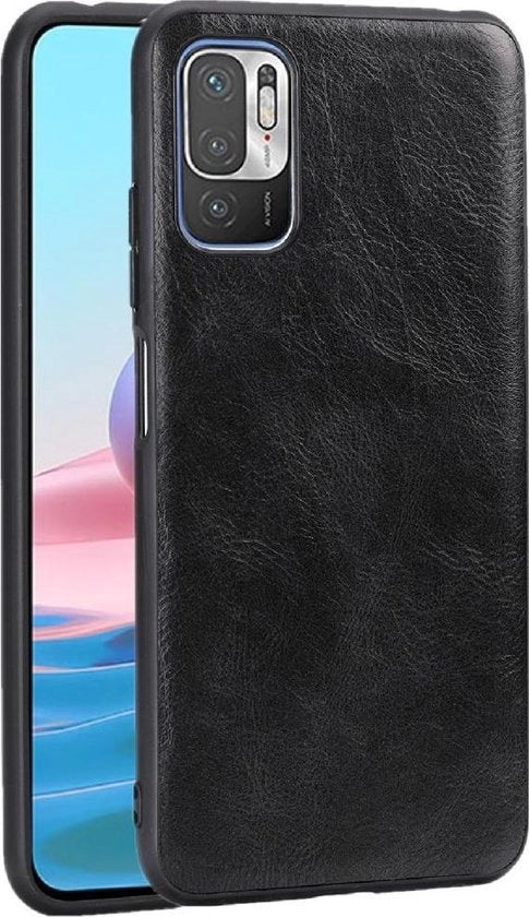 Custodia per Xiaomi Redmi Note 10 5G/Poco M3 Pro con rivestimento in pelle artistica nera