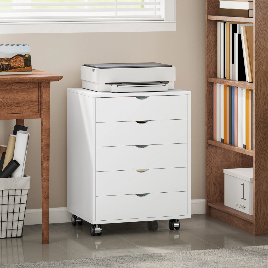 Cassettiera da Ufficio con 5 Cassetti ¨C Zephmum ¨C Bianco 50x40x67.5 cm