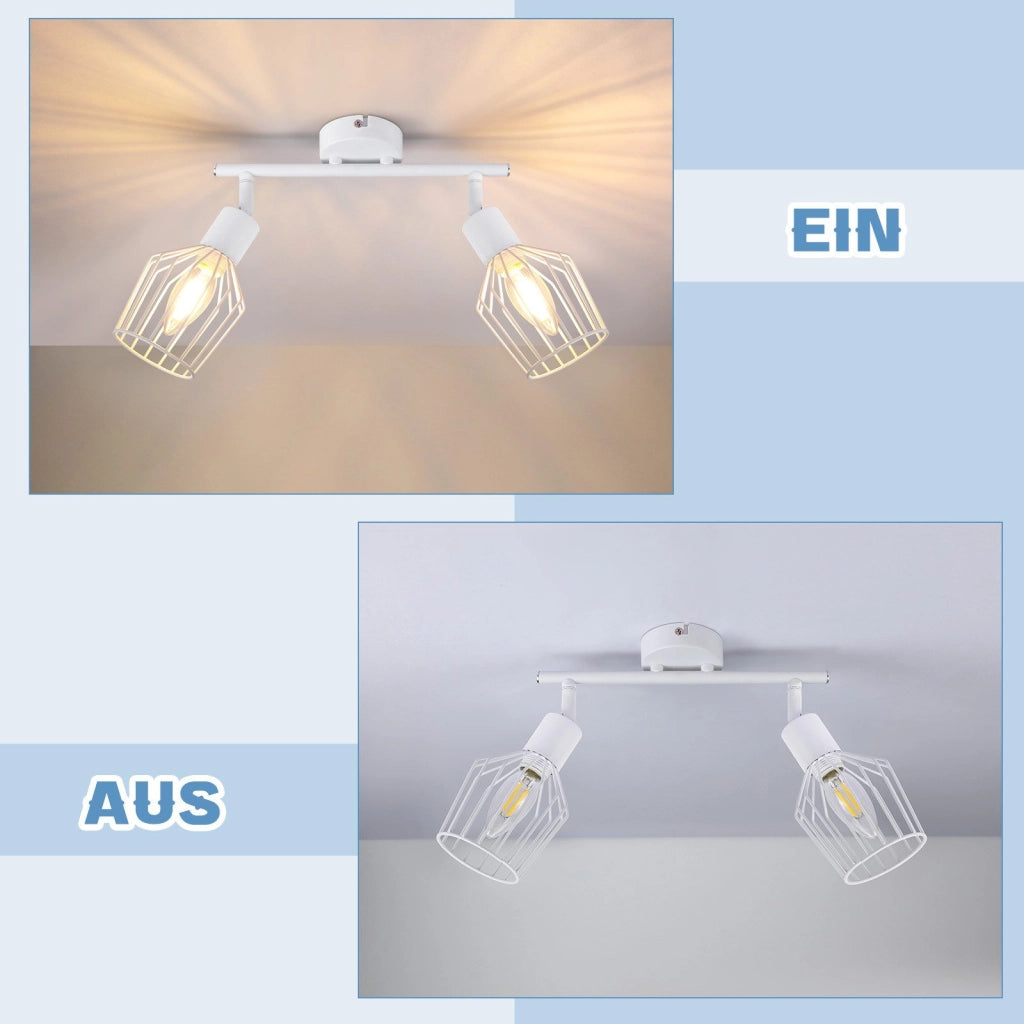 ZMH Faretto da soffitto bianchi 2 luci E14 metallo orientabili 350° industriali per corridoio soggiorno