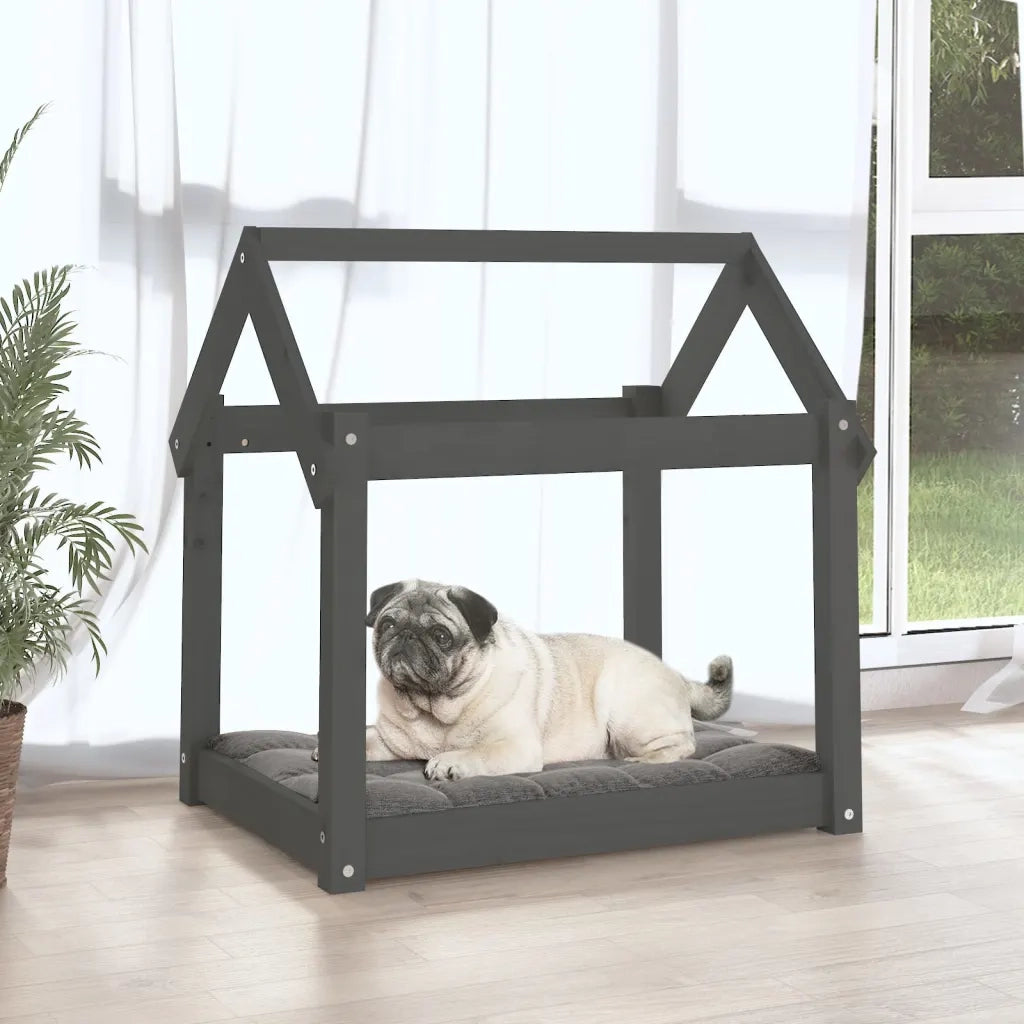 Cuccia per Cani Grigia 71x55x70 cm in Legno Massello di Pino 822204