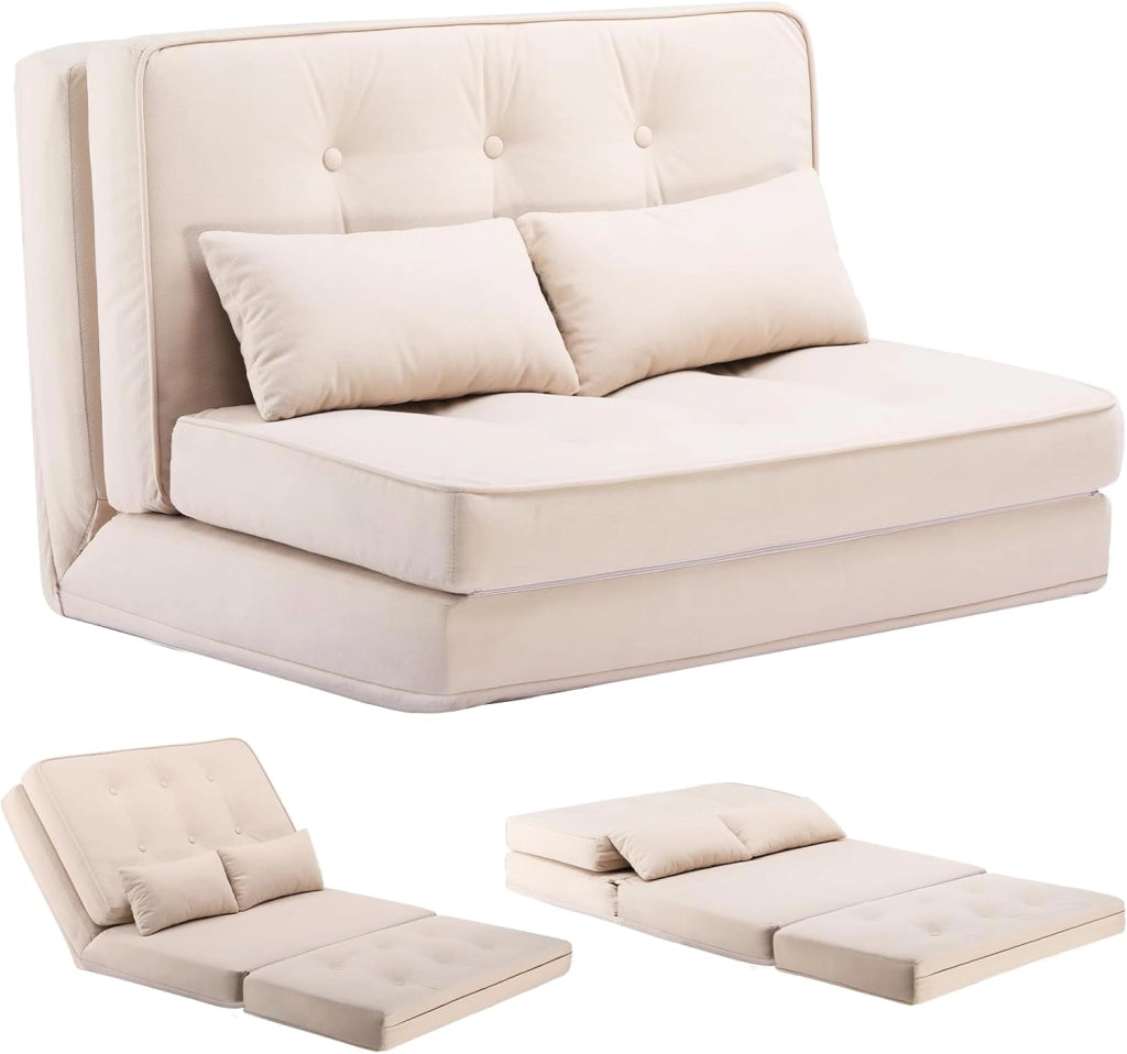 Divano Letto 2 Posti Pieghevole Letto Mobile Imbottito e Spalliera Divanetto Reclinabile Moderno con Gambe in Metallo Materasso ‎da Soggiorno e Degli Ospiti (Nero)