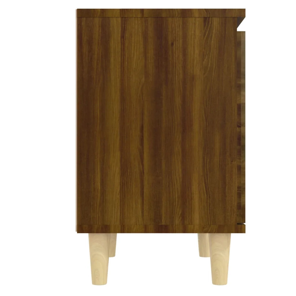 Comodino con Gambe in Legno Massello Rovere Marrone 40x35x50 cm 813114