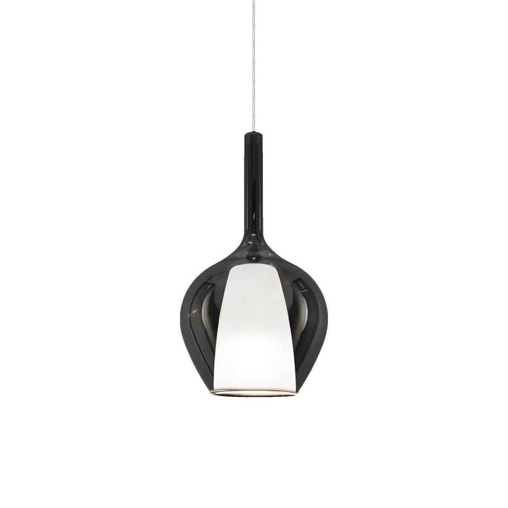 Sospensione Contemporanea Kalique Vetro Fumè Bianco E Cromo 1 Luce E27 H33Cm