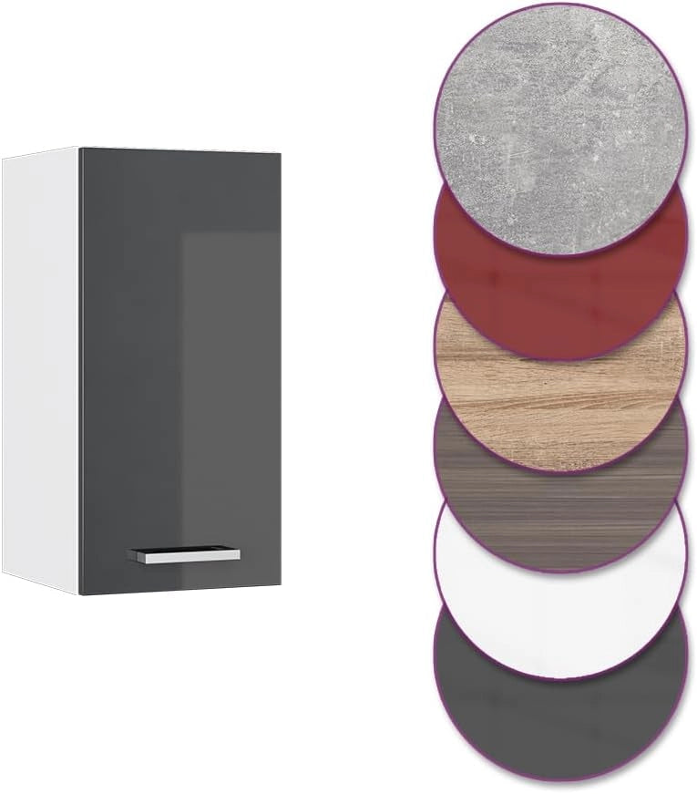 Pensile da cucina R-Line, Antracite lucido, 30 cm, per la libera combinazione all'interno di sistemi cucina modulari