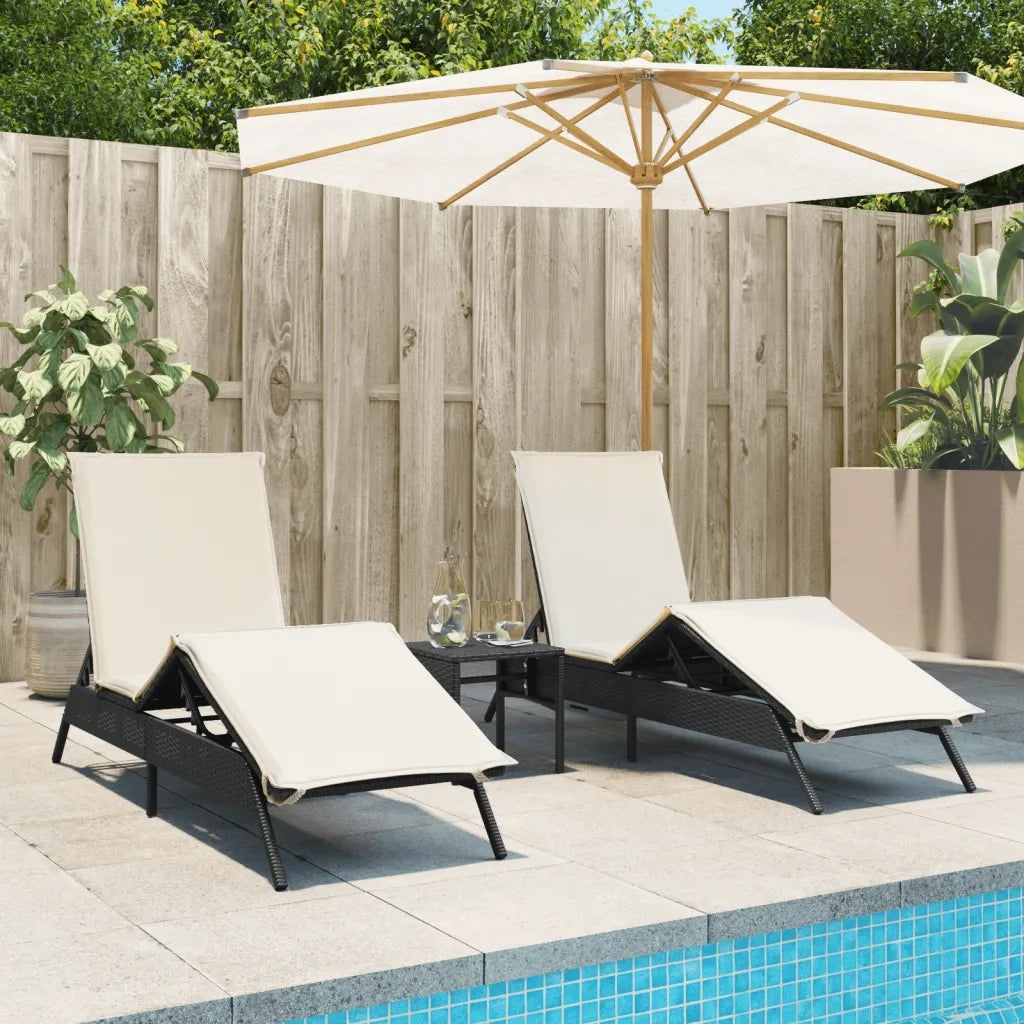 Lettini Prendisole 2 pz | Sdraio da giardino | Lettino da sole con Tavolino Nero in Polyrattan