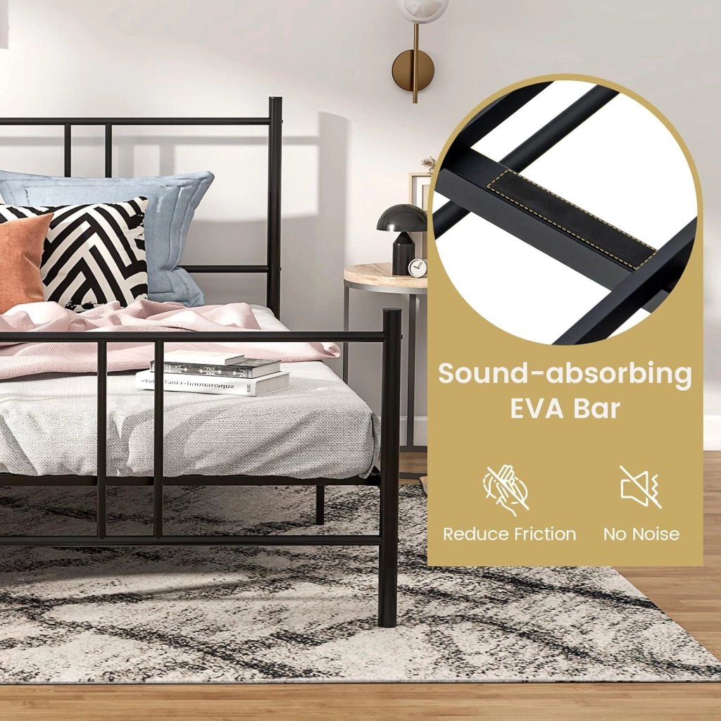 Struttura Letto 140 x 200 cm in Metallo con Testiera e Pediera, Spazio di Archiviazione Sotto al Letto per Adulti, Stile Rustico Moderno Nero, Carico Massimo 300 kg (160_x_200_cm)