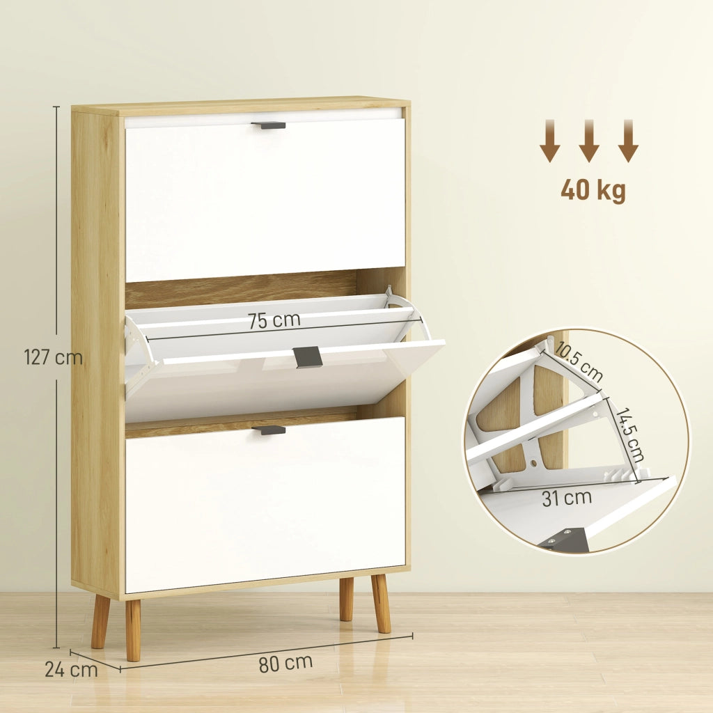 Scarpiera con 3 Cassetti Ribaltabili ¨C zephmum ¨C Bianco 80x24x127 cm