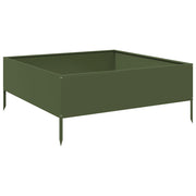 Fioriera | Cassetta per fiori | Vaso Rialzata Giardino Verde Oliva 100x100x41 cm Acciaio