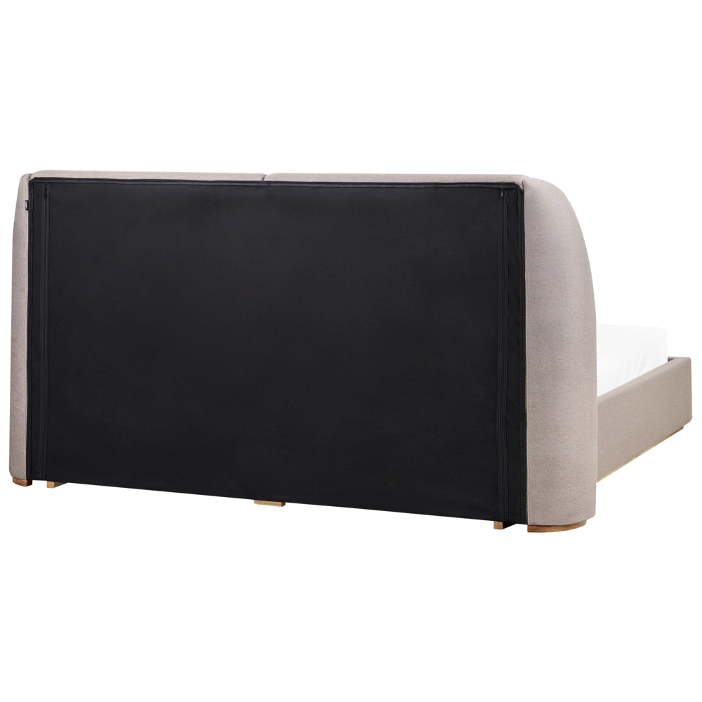 Letto matrimoniale con contenitore rivestito in tessuto tortora con ampia testata 180 x 200 cm camera da letto elegante