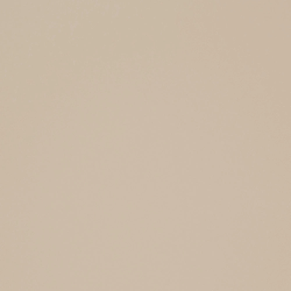 Credenza in acciaio color beige con cassetti, angoli arrotondati e maniglie dorate