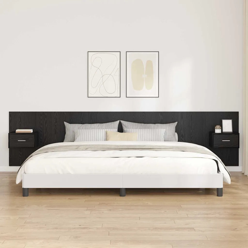 Testiera | Testata con Comodino 3 pcs Rovere Nero Legno multistrato