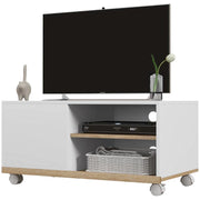 MOBILE TV 42" MAX CON 2 RIPIANI APERTI E ANTA E RUOTE, IN TRUCIOLATO, 80X45X39.5 CM, BIANCO