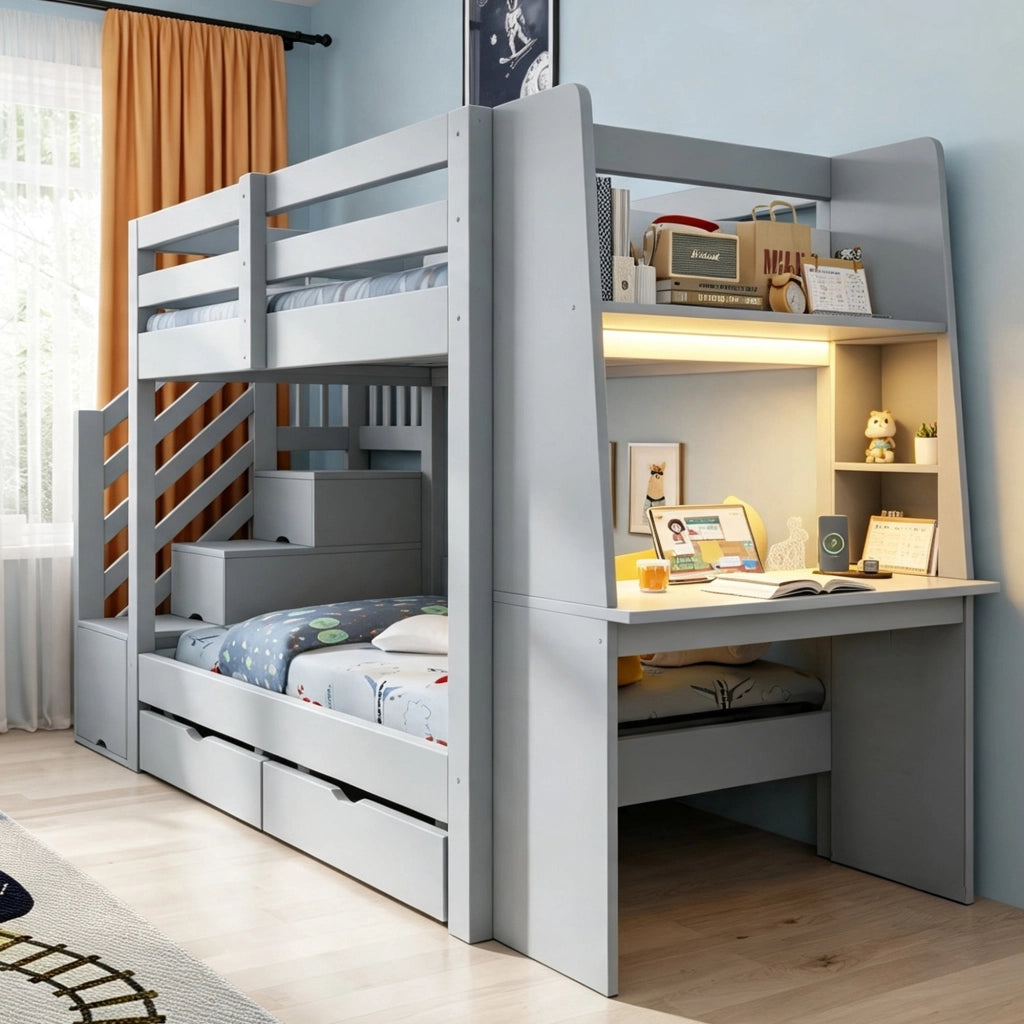 letto a castello legno grigio 90 x 200 cm