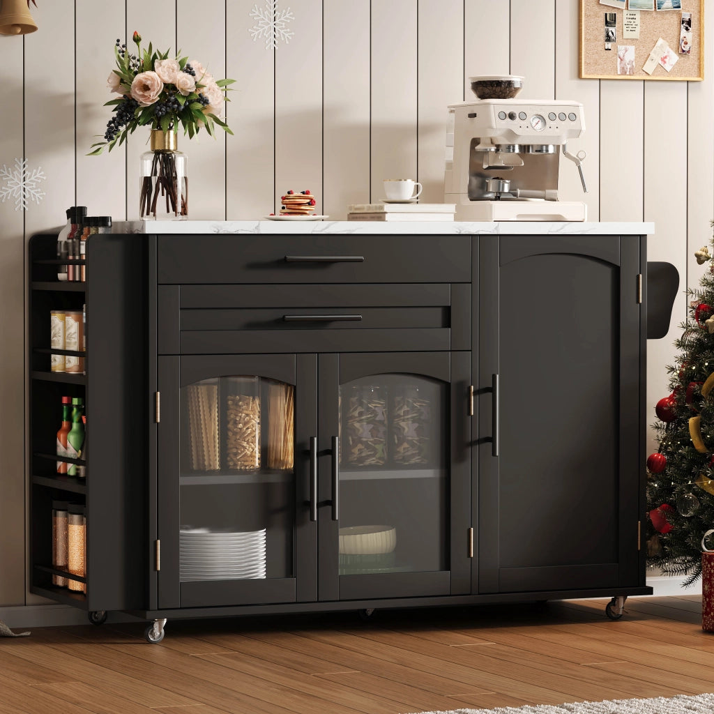 Carrello cucina mobile con piano ribaltabile, 2 cassetti e ruote bloccabili