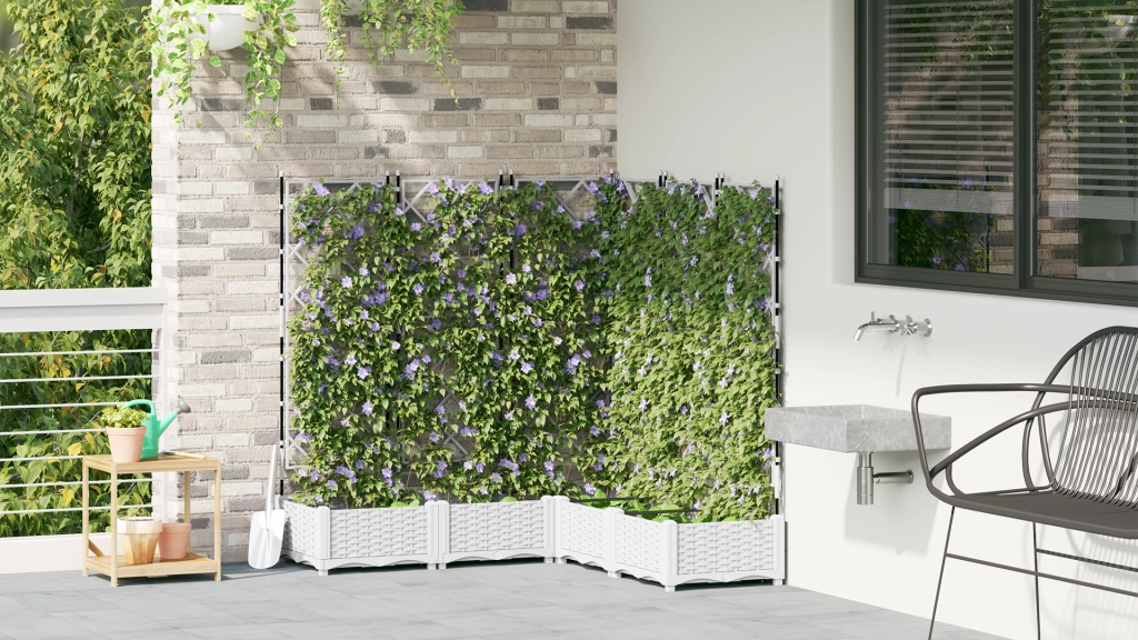 Fioriera da Giardino con Trellis 5 pcs Bianca 120x120x125.5 cm