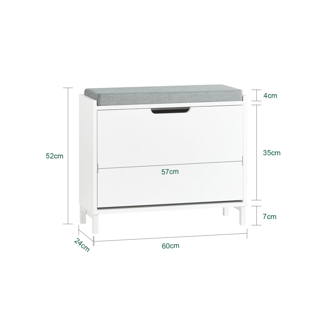 SoBuy Panca Scarpiera da Ingresso - Scarpiera Salvaspazio Slim in Legno, Panca Contenitore con 1 ribalte Scarpiera 2 ripiani, 113kg di Carico, Bianco L60xP24xA52 cm FSR151-K-W