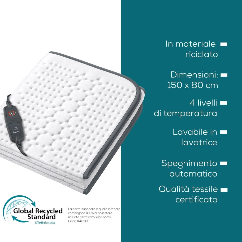 Beurer Scaldaletto UB 60 Green Planet Coprimaterasso Termico Singolo 130x75cm Poliestere 6 Livelli