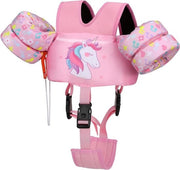 Gilet da Nuoto per Bambini da 6 a 14 kg con Cinture delle Spalle e Cintura della Caviglia - Disegno Unicorno Rosa