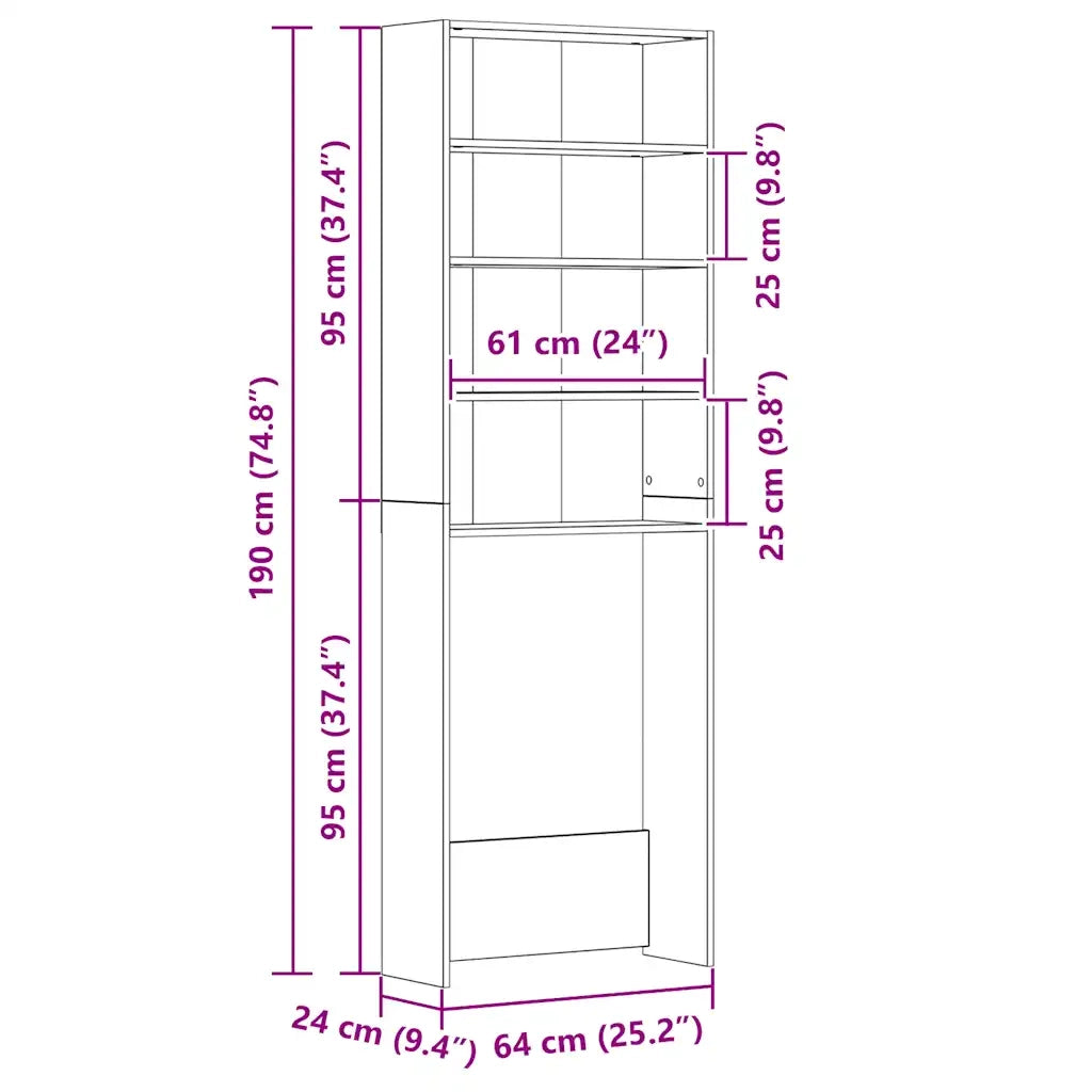 Mobile per Lavatrice Grigio Sonoma 64x24x190 cm CFW8221411