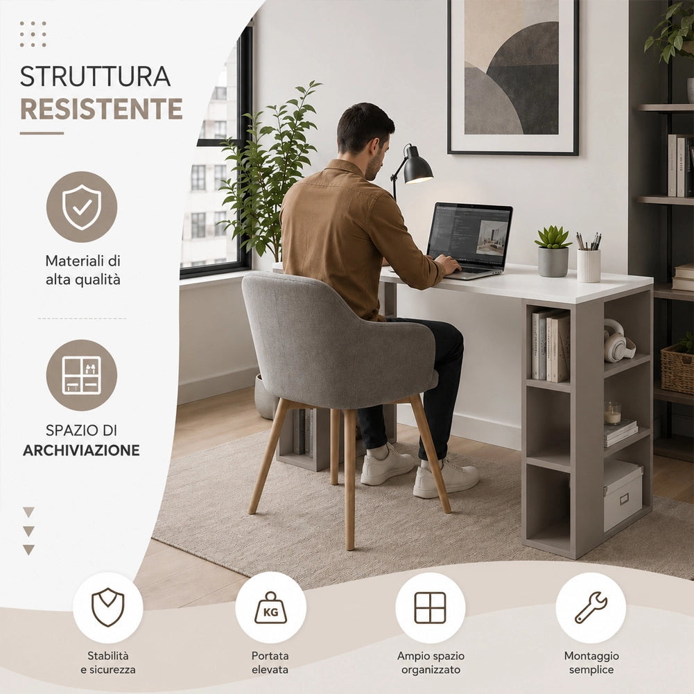 Scrivania Libreria 6 Ripiani Tavolo Porta Pc Computer Legno Casa Ufficio Tortora