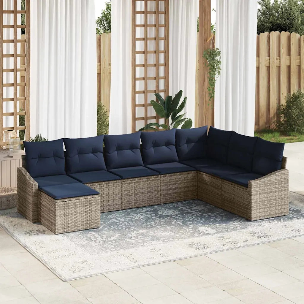 Set Divano da Giardino 8 pcs Grigio e Blu Navy polyrattan 3355514