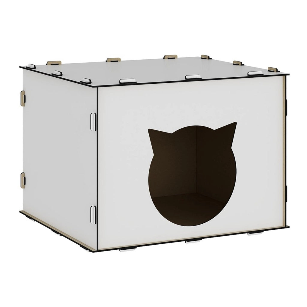 Casetta per Gatti 'Elba' Cuccia a Forma di Cubo in MDF - Bianco [en.casa]