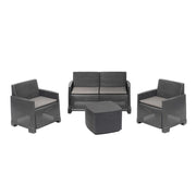 Trade Shop - Set Salotto Como Effetto Rattan Intrecciato Con Divano Poltrone Tavolino Contenitore - Antracite