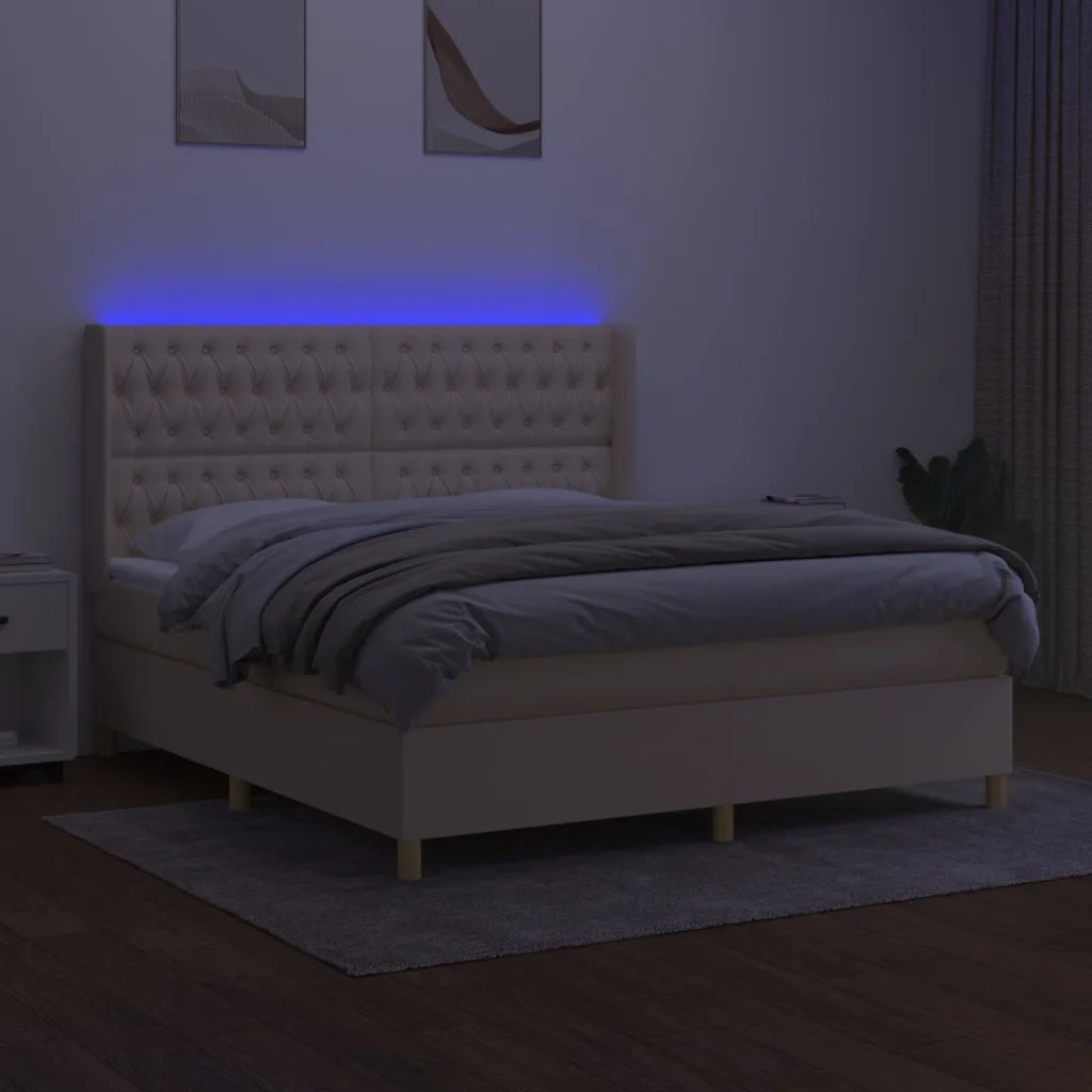 Letto a Molle con Materasso e LED Crema 180x200 cm in Tessuto 3139138