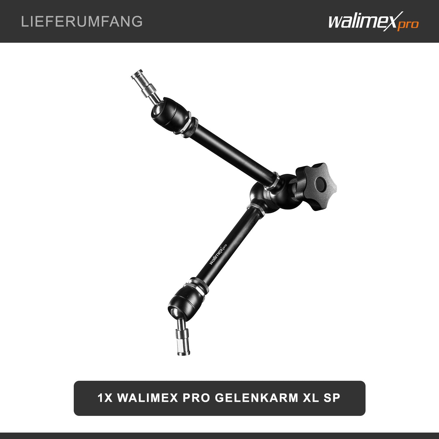 Braccio articolato a frizione XL SP 530 x 80 x 80 mm, portata max di 5kg, lunghezza di 53cm - per DSLR, videocamere, illuminazione - con spigot da 5/8”