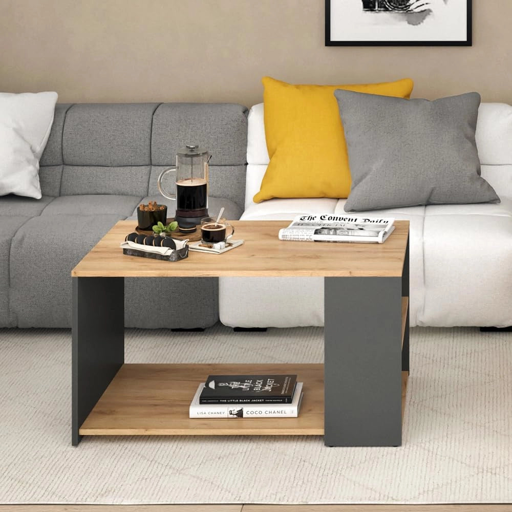 Tavolino da salotto Dario, Antracite/Rovere sabbia, 90 x 59 cm