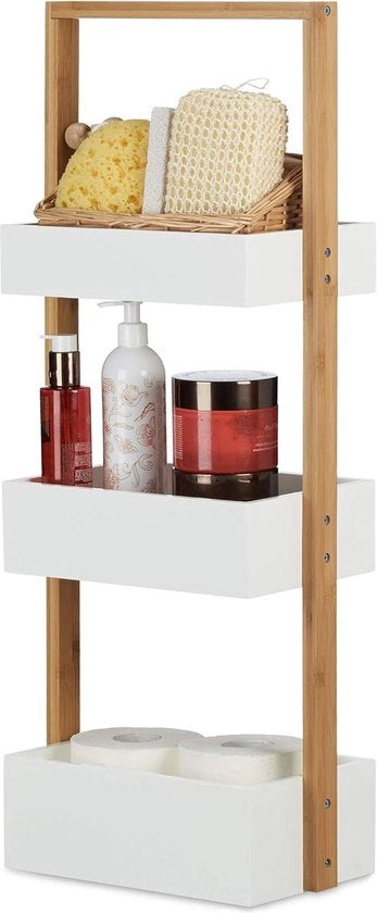 Biblioteca per bagno 3 cassetti in bambù - Bianco/Natura - 76 x 30 x 185 cm
