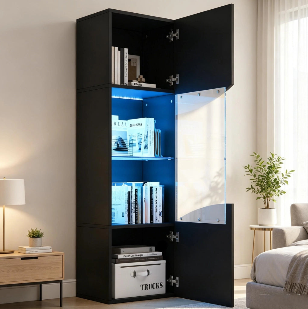 Vetrina alta e stretta 35 x 50 x 165 cm con luce LED e vetro temperato