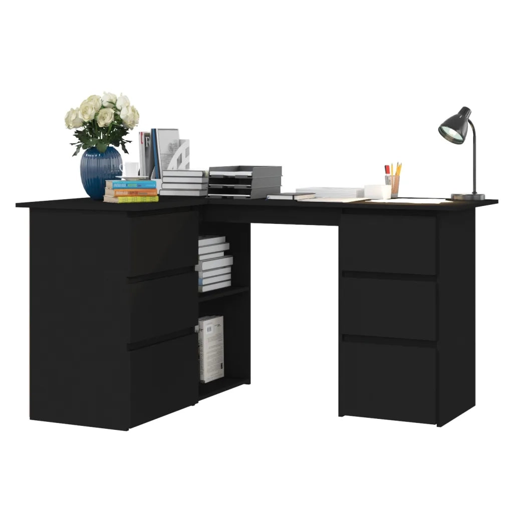 Scrivania ad Angolo Nera 145x100x76 cm in Legno Multistrato 801090