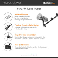 Supporto per luci a soffitto studio fotografico max 6 kg, Braccio estensibile 34-54 cm per faretti fotografici, softbox, videocamera