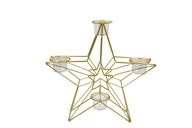 Decorazione Casa Natalizia Natale Candeliere in Metallo Stella 32 x 34 cm