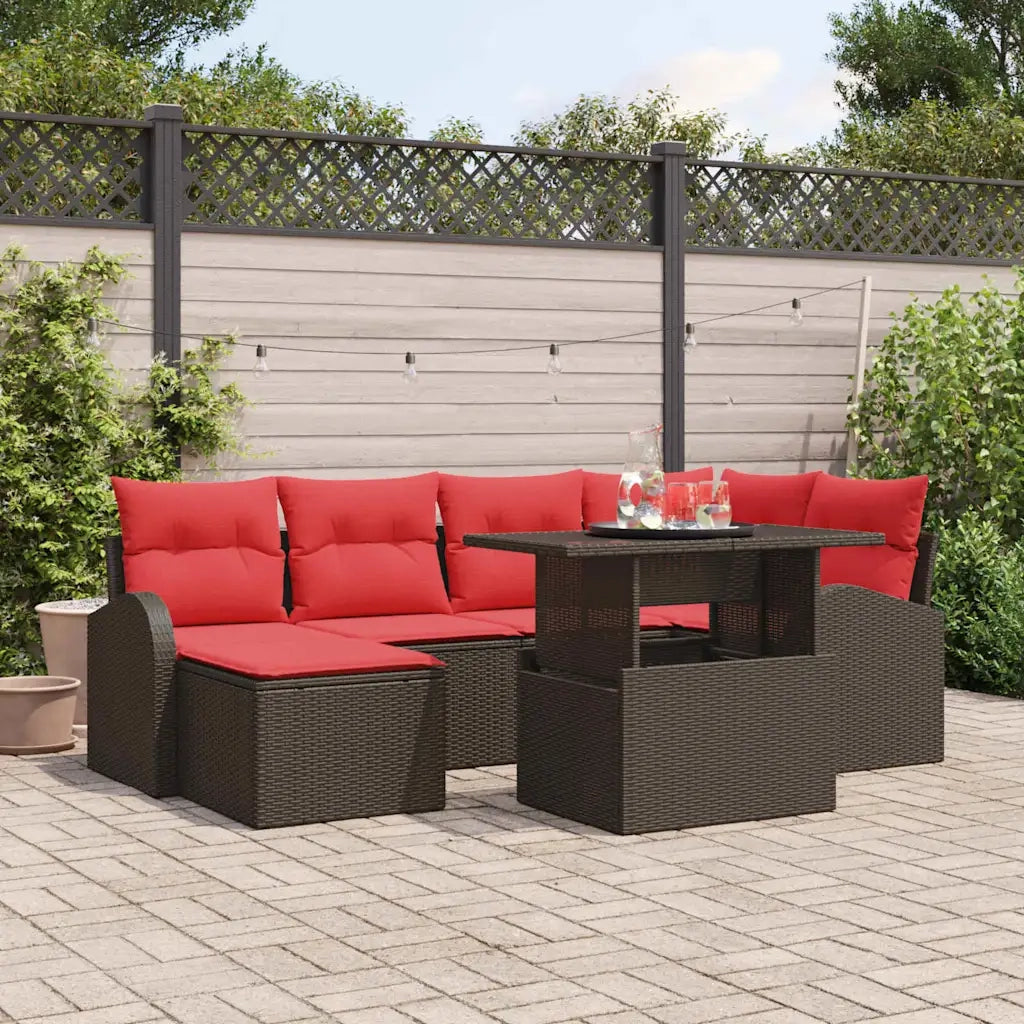 Set Divano da Giardino 7 pcs Marrone Poly Rattan
