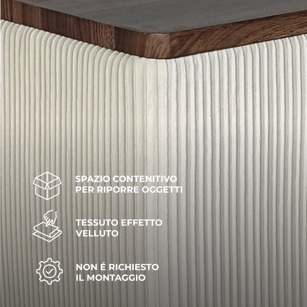 Set 2 Pouf Contenitore Quadrati in Velluto con Coperchio in Legno, Tavolino da Salotto Moderno, Pouf Contenitore Salvaspazio, Seduta Imbottita, Pouf Poggiapiedi Beige