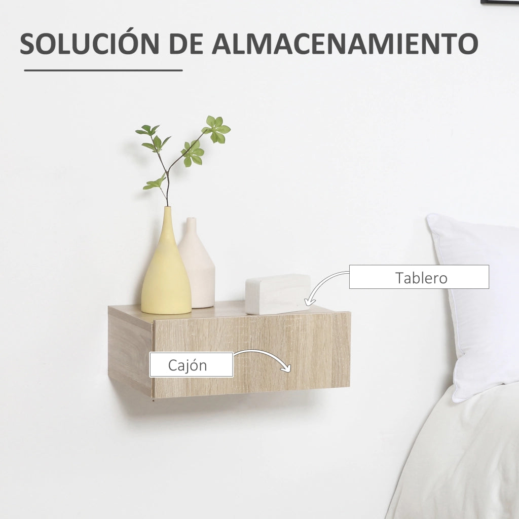 Set di 2 Comodini a Parete con Cassetto ¨C zephmum ¨C Naturale 40x30x15 cm