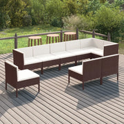 Set Divani da Giardino 9 pz con Cuscini in Polyrattan Marrone cod mxl 38342