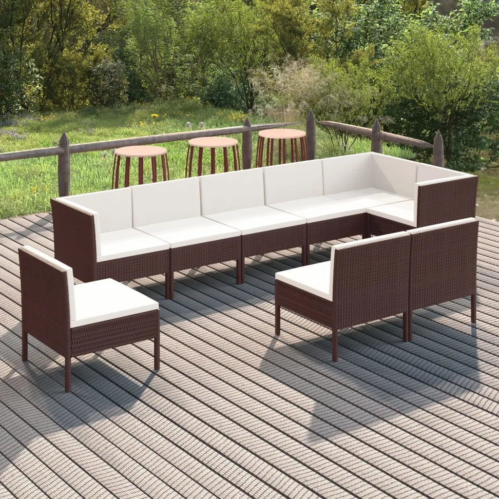 Set Divani da Giardino 9 pz con Cuscini in Polyrattan Marrone cod mxl 38342