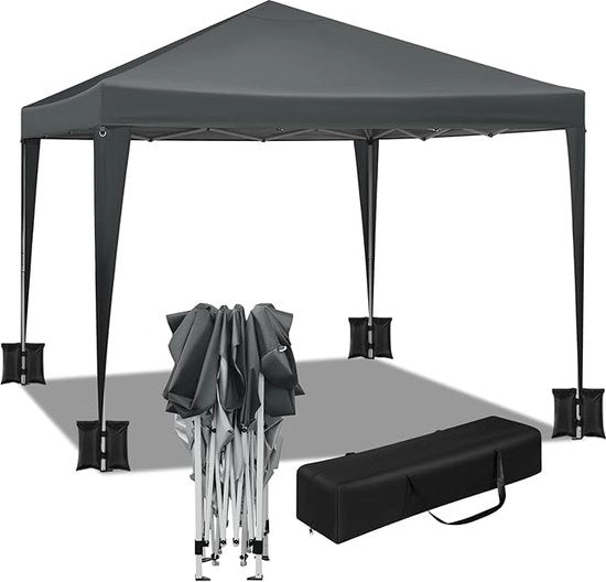 Pavilio con 4 contenitori per sabbia, tenda da giardino, 3 x 3 m, tenda da giardino, impermeabile, stabile, protezione UV, tenda da festa pop-up, outdoor, regolabile in altezza, con borsa portatile, nero carbone