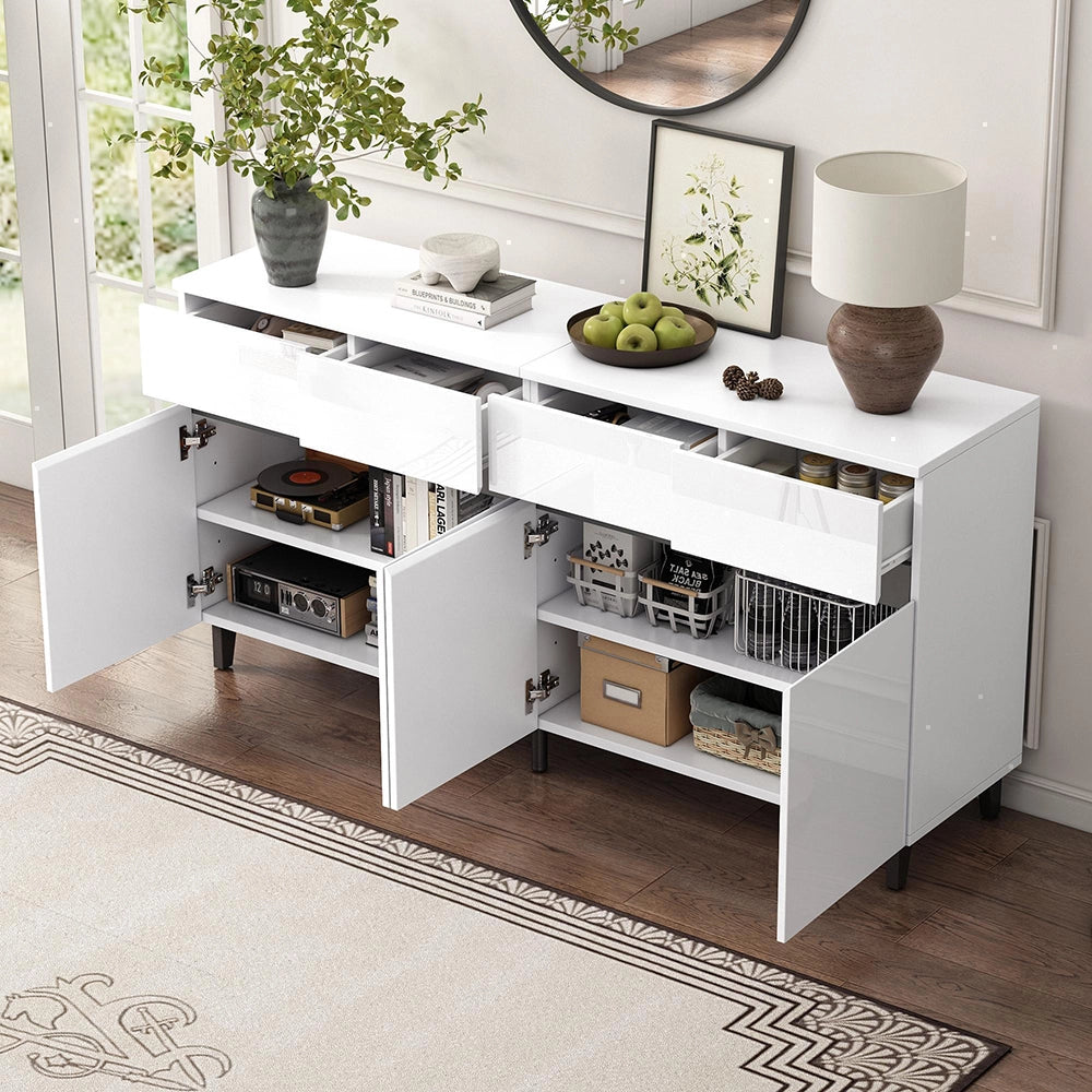 Credenza Lucida con Cassetti - Xylo - 4 Cassetti, 2 Ante e Ripiani Regolabili