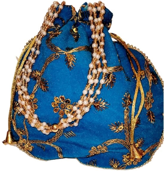 Borsa a mano per donne, tessuto indiano in lino, occasionale, clutch, regalo tradizionale, blu/turquoise, 22x20 cm