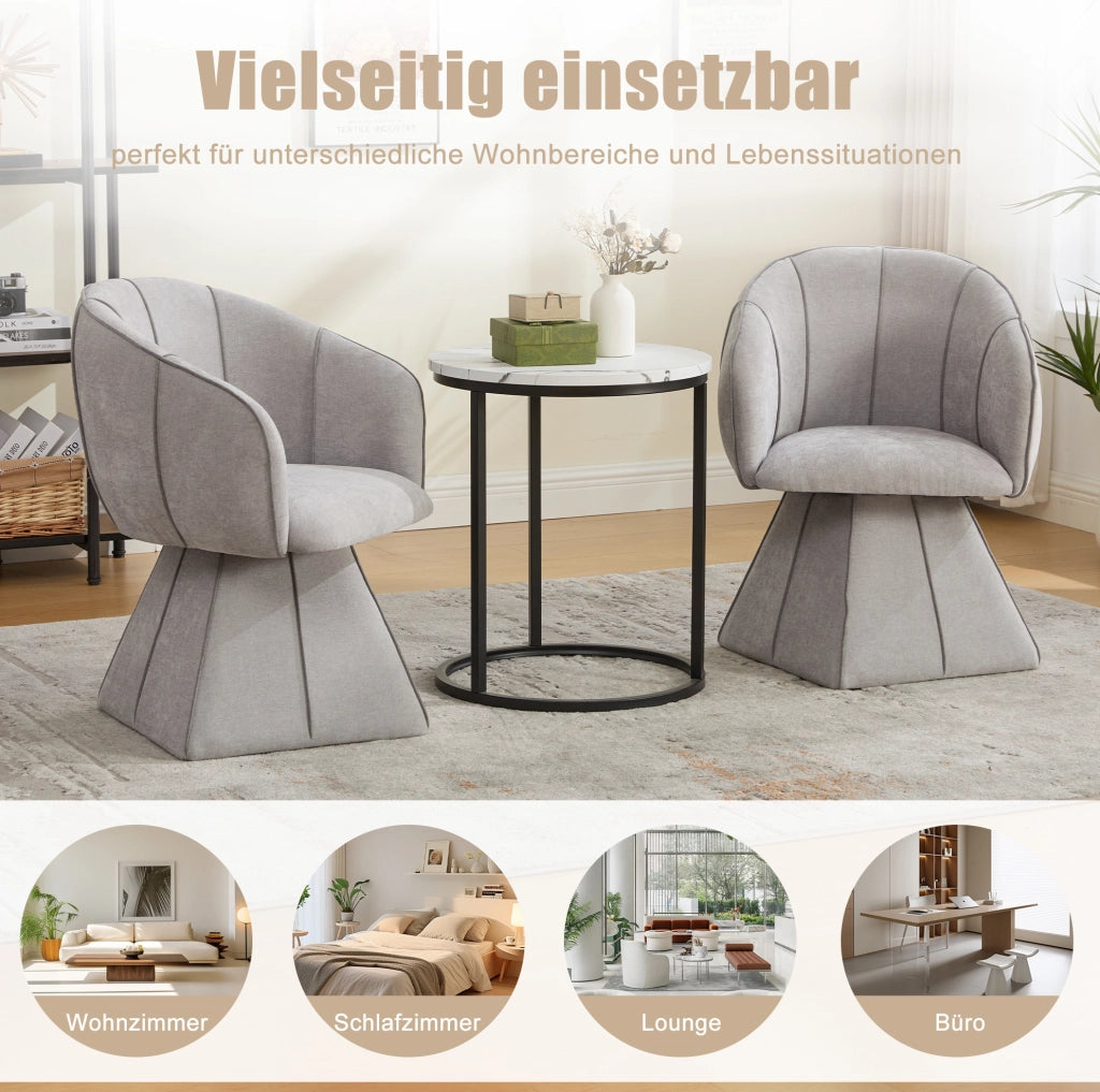 Poltrona girevole 360° in ciniglia grigia; 56x54x74;5 cm; con schienale alto e braccioli