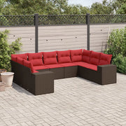 Set Divani da Giardino 9 pz con Cuscini Marrone in Polyrattan 3223003